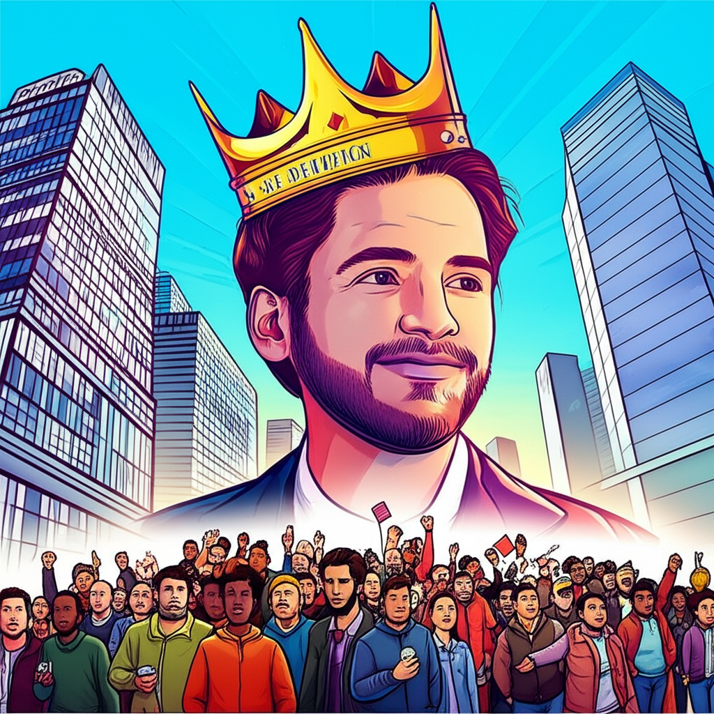 Illustration of Ryan Cohen as the Meme King leading retail investors against Wall Street