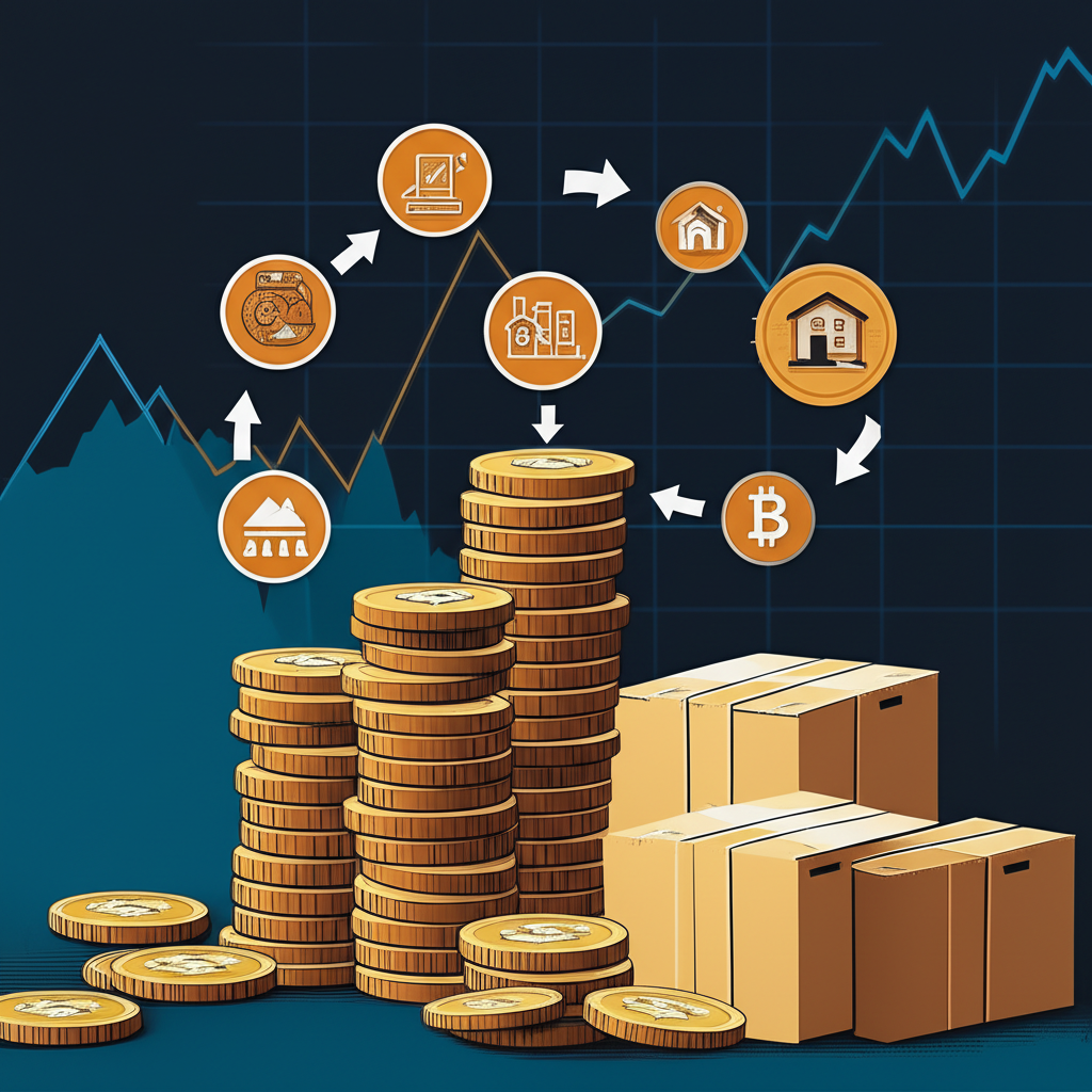 Modern illustration of a warehouse interior with inventory stacks, forklifts, lighting, and staff, symbolizing direct storage expenses such as rent, utilities, labor, and equipment