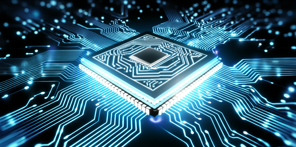 Illustration of foundational technology infrastructure, with glowing data streams flowing into a central, robust semiconductor chip, symbolizing the core drivers of future tech