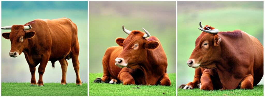 Illustration showing a bull resting in various postures, including standing dozing and lying down, highlighting physiological needs and environmental influence