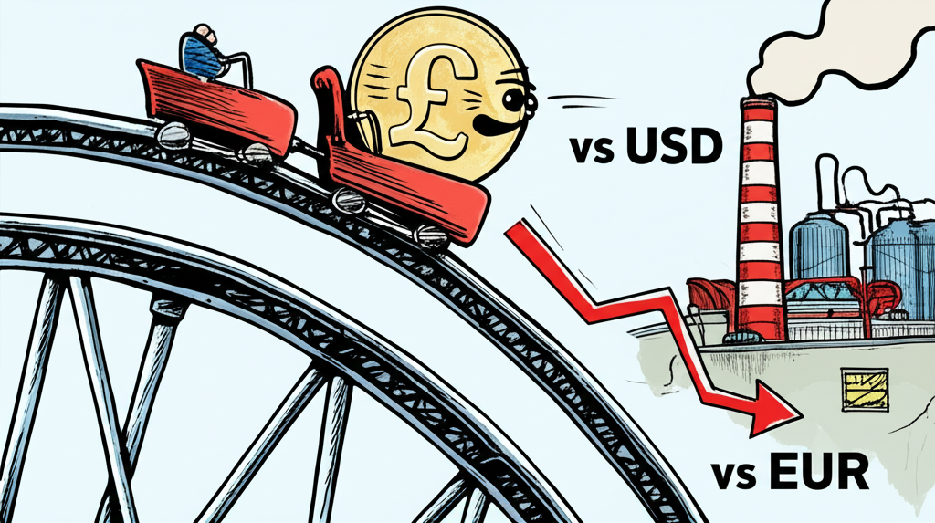 British Pound on a rollercoaster with sharp drops against USD and EUR and rising import costs