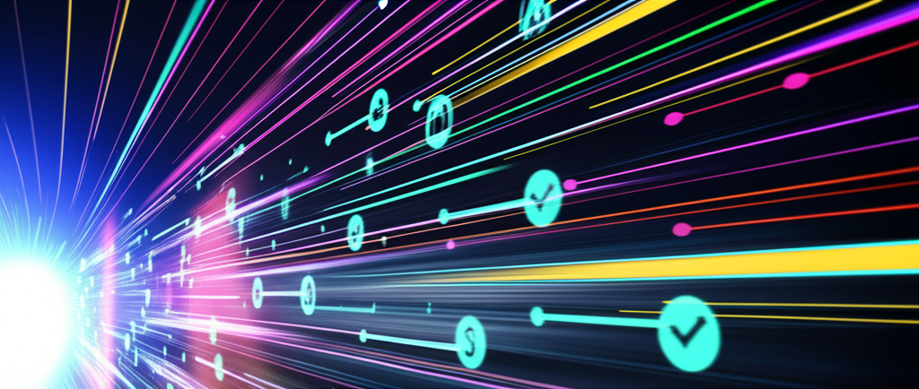 Illustration of fast trade execution with global market connections, network nodes, and real-time data flow