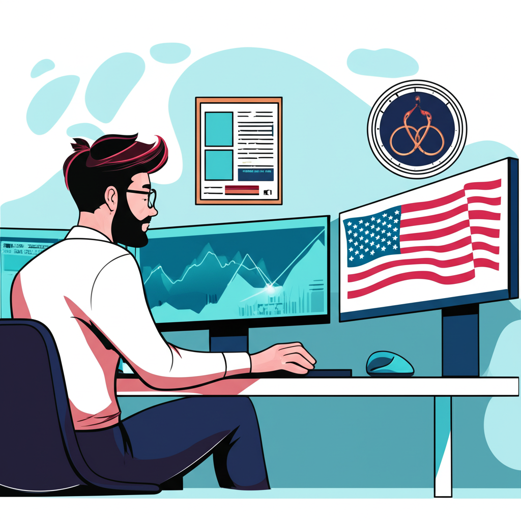 US trader navigating forex market with NFA/CFTC rules, illustration
