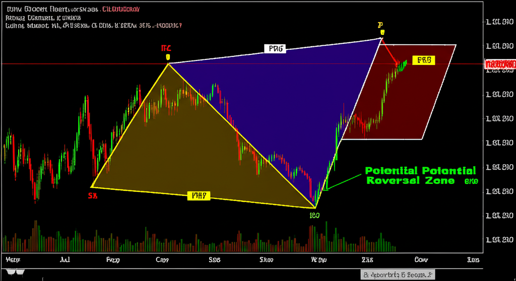 Algorithm scanning real-time price data, identifying swing points, applying Fibonacci ratios, and marking a Potential Reversal Zone on a digital chart