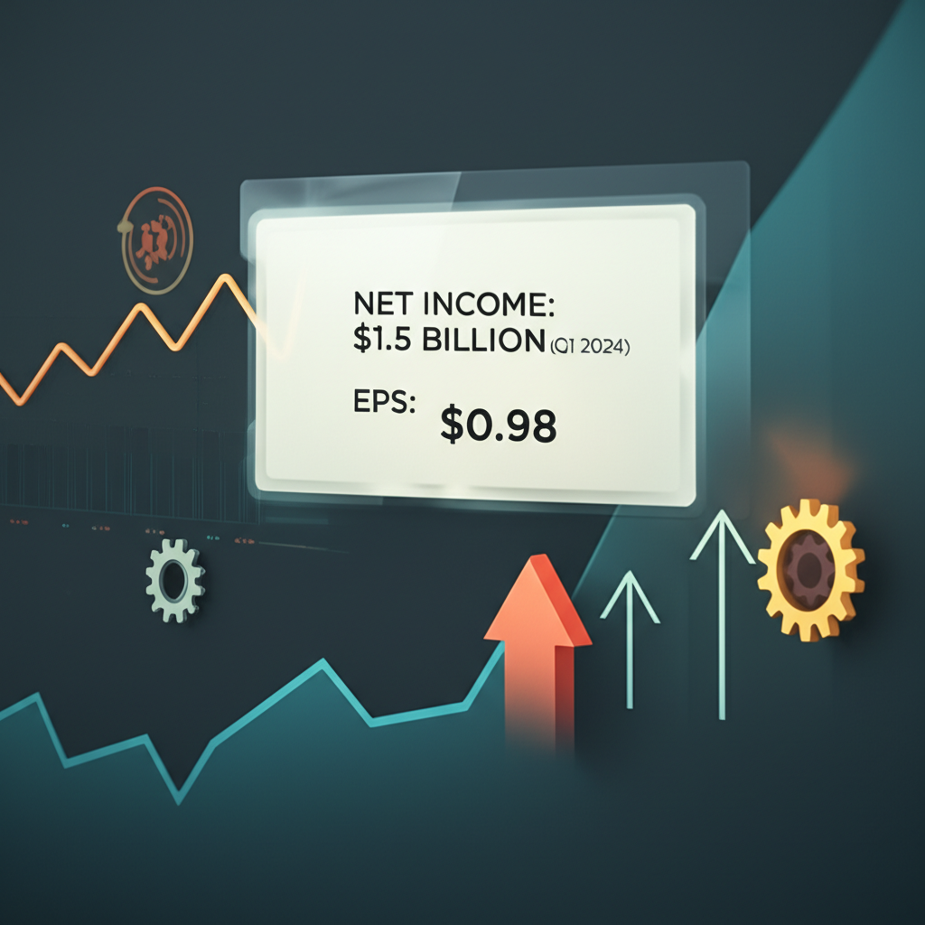 Digital dashboard visualization of U.S. Bank's Q1 2024 earnings: Net Income $1.5B and EPS $0.98