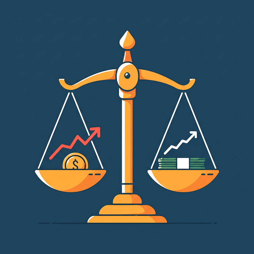 Illustration of a scale with a stock chart and leveraged stake, symbolizing speculation without ownership