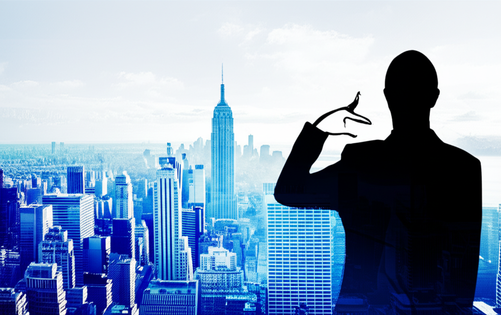 Trader evaluating US forex brokers against a cityscape backdrop