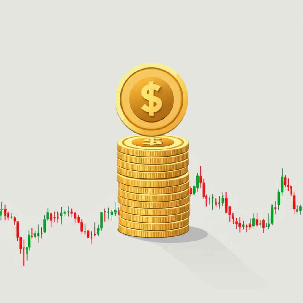 Illustration of a small coin or stack of money controlling a much larger financial asset, representing margin as capital and leverage in trading