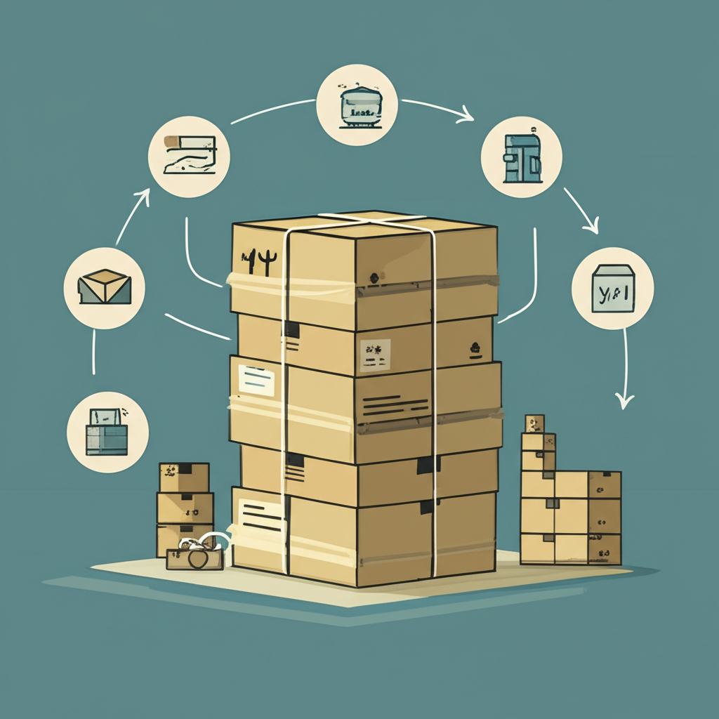 Illustration showing holding costs as various expenses surrounding inventory, eroding profit margins and tying up capital in a modern business context