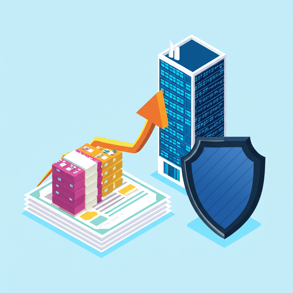 Illustration of a balanced investment portfolio with stocks, bonds, REITs, inflation shield, and growth arrow