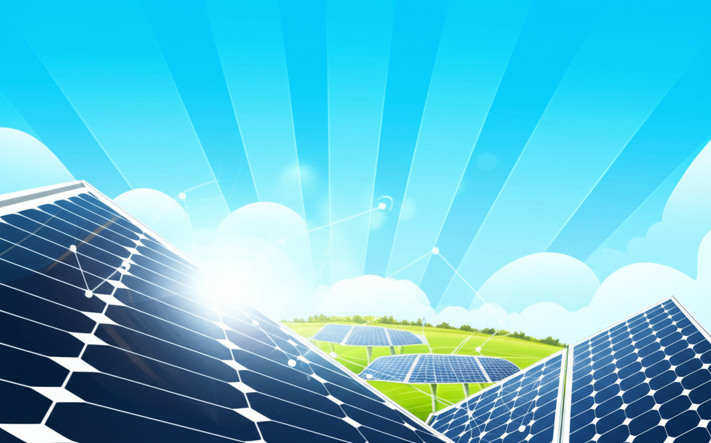 Global energy transition to solar power with radiant panels symbolizing sustainability and investment opportunity
