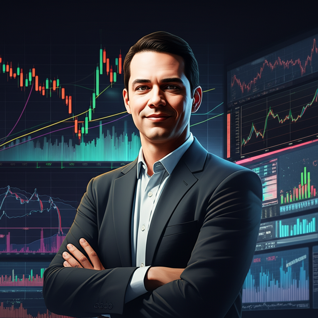 Illustration of Michael Gayed in a data-driven financial environment with dynamic market charts