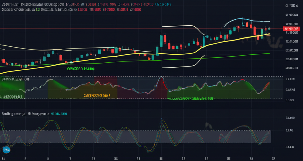 Momentum oscillators like RSI and MACD showing overbought/oversold zones and crossovers