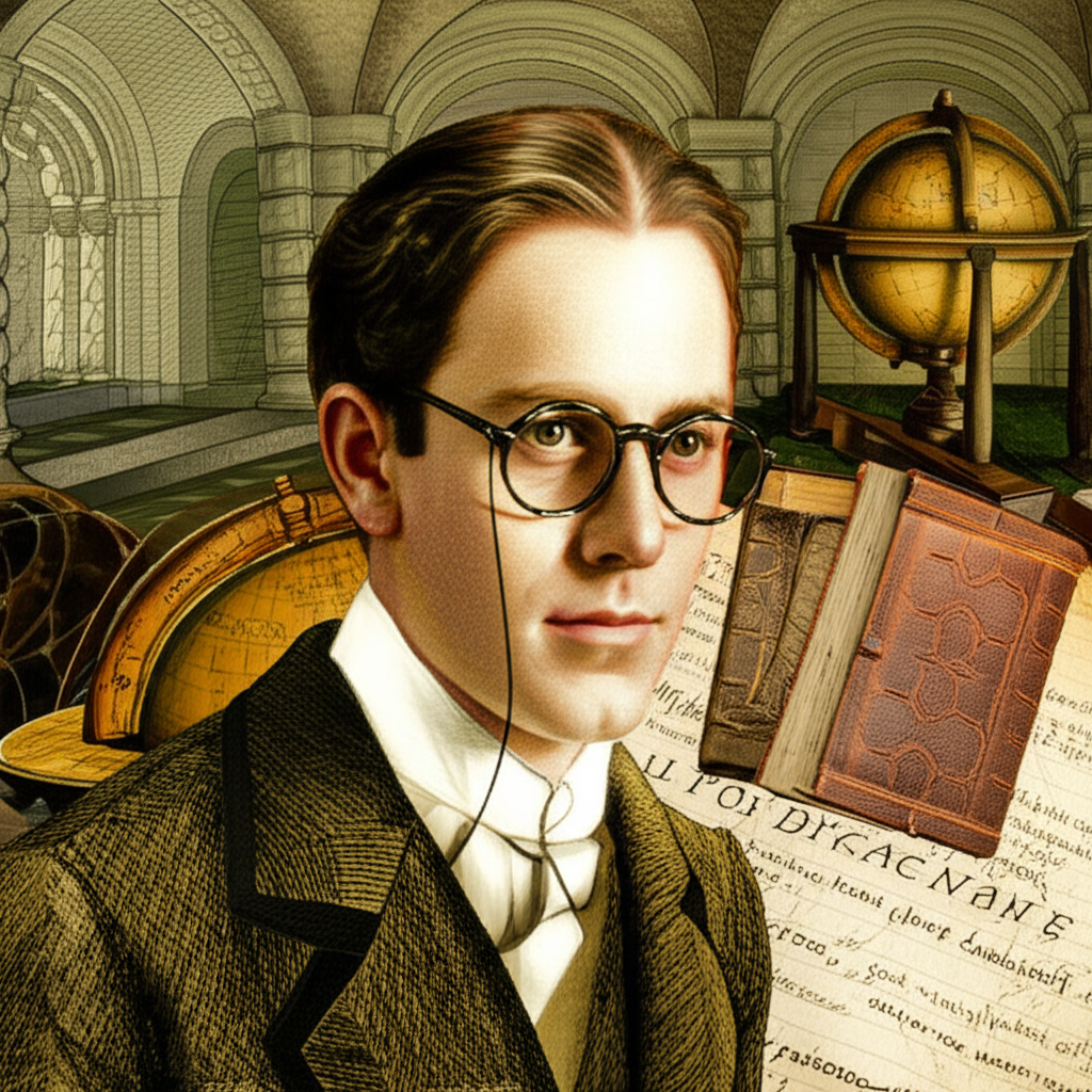 Young J.P. Morgan studying in a European university with financial and global elements in the background