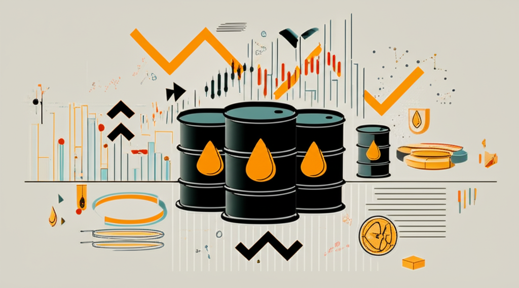 Illustration of the global energy market with oil barrels, financial charts, and symbols for speculation and risk management