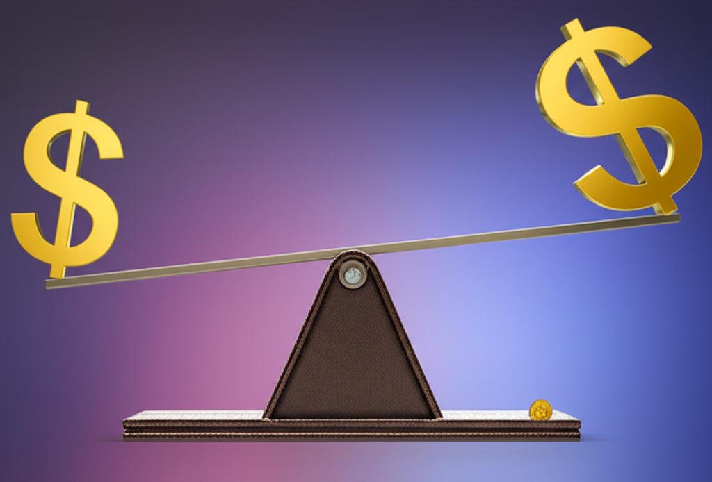 Illustration of a small coin activating a huge financial lever, moving a large currency symbol, representing borrowed capital allowing control of larger positions in forex trading