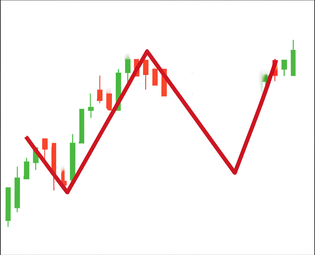 An illustration of a falling megaphone chart pattern with two diverging, downward-sloping trendlines encompassing price action, showing increasing market volatility and indecision before a bullish reversal.