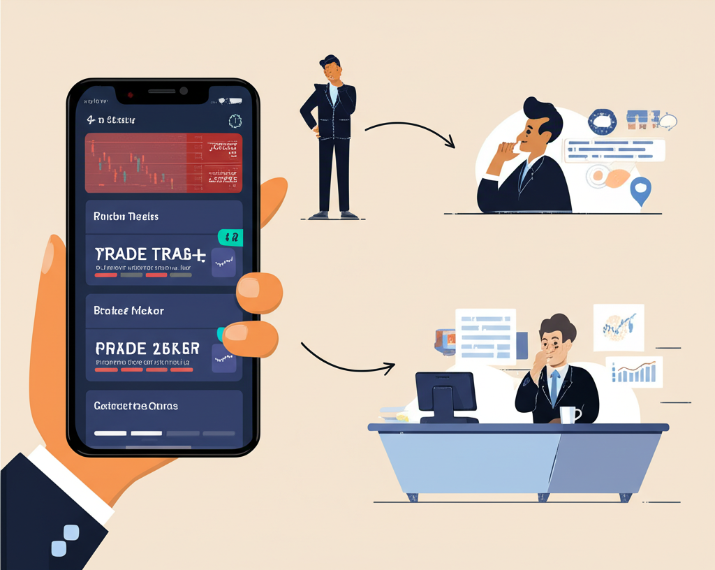 Visual representation of a retail investor placing a trade via smartphone, with the order routed by a broker to a market maker, illustrating the digital flow of trades and payments in PFOF