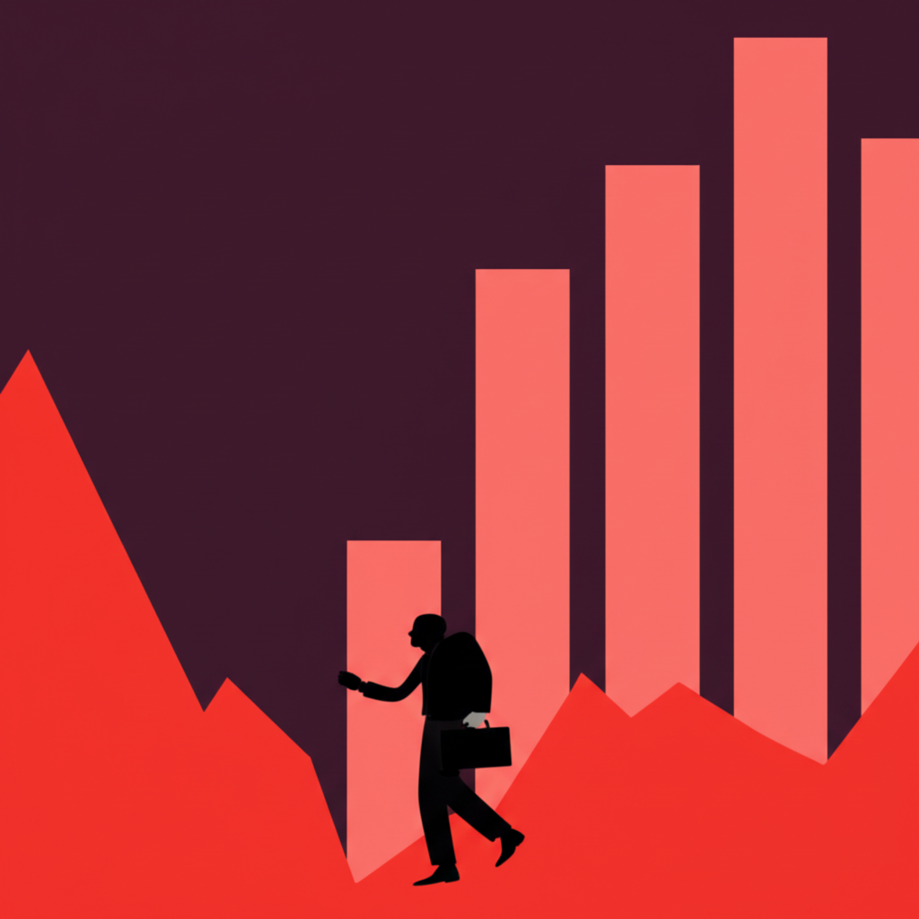 An investor navigating a market downturn with strategic resilience amid volatility
