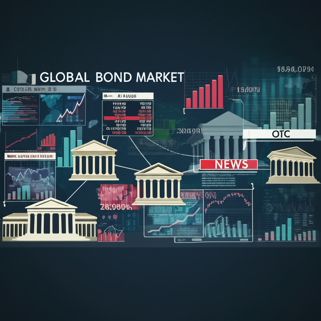 Global bond market network showing central banks, economic indicators, and real-time price movements in an over-the-counter trading environment