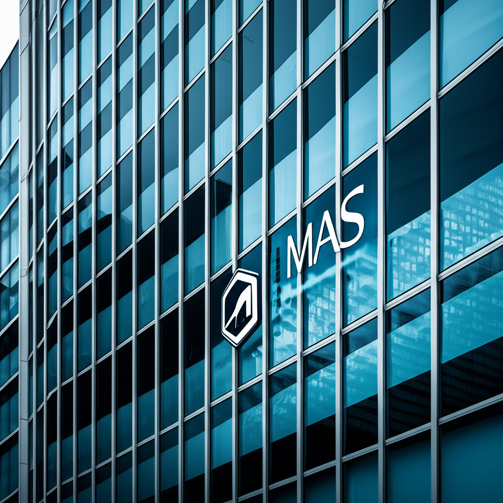 A financial institution building with MAS overseeing operations, ensuring market integrity and dispelling myths about day trading legality