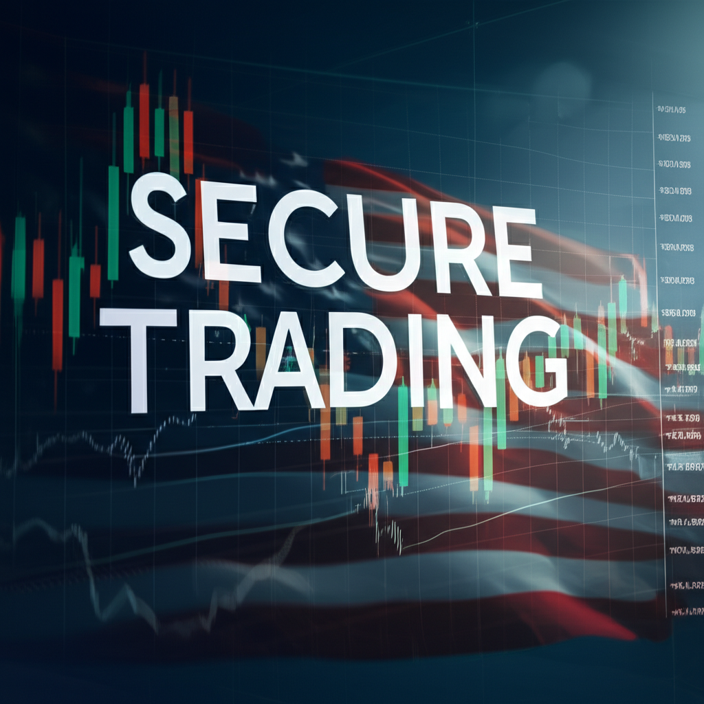 Digital interface showing forex charts, US flag, secure trading, illustration