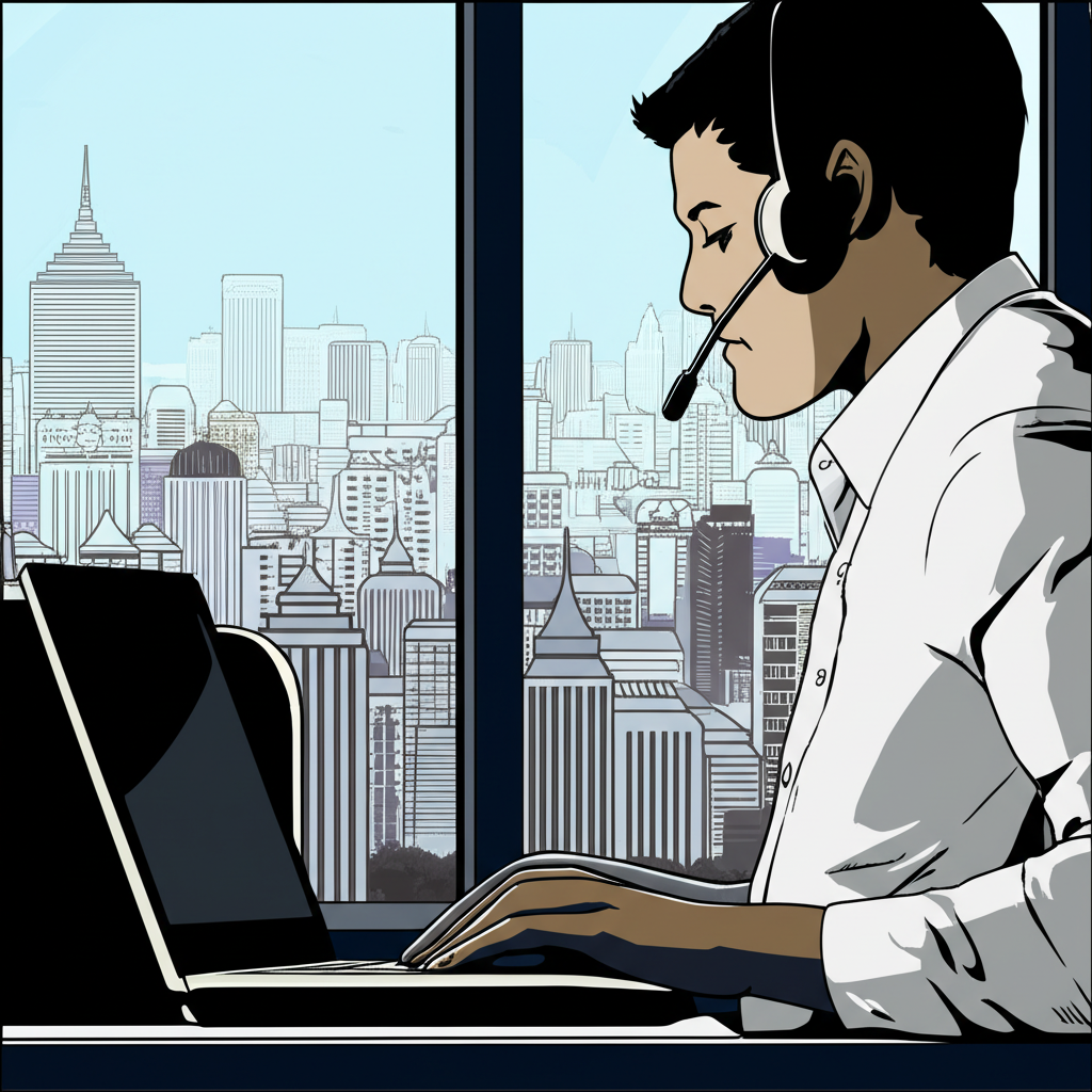 US trader with laptop viewing forex charts against Bangkok skyline