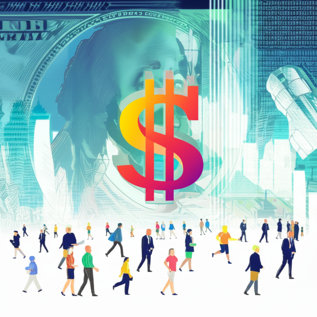 Illustration of a bustling financial hub with abstract traders and a central US dollar symbol representing high trading volume and liquidity