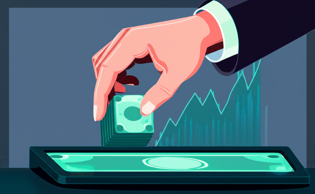Illustration showing a multi-step CFD trade process: asset choice, position size, margin calc, open trade, price movement, close trade
