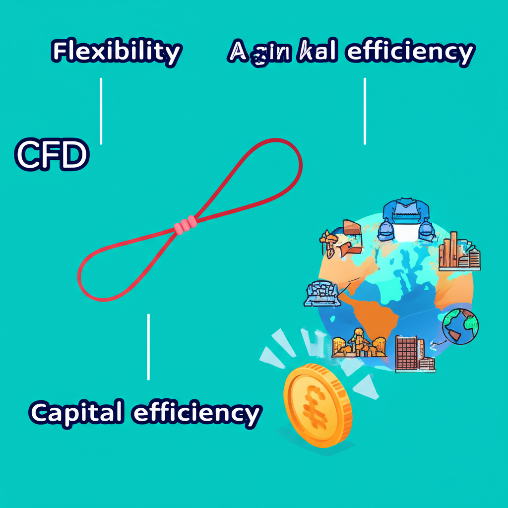 Visual representation of CFD benefits: flexibility, global market access, and capital efficiency