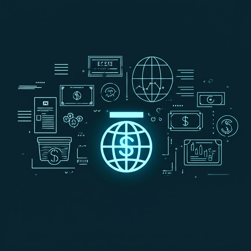 Illustration of diverse financial assets converging into a glowing index fund icon, symbolizing simplified wealth creation and broad diversification