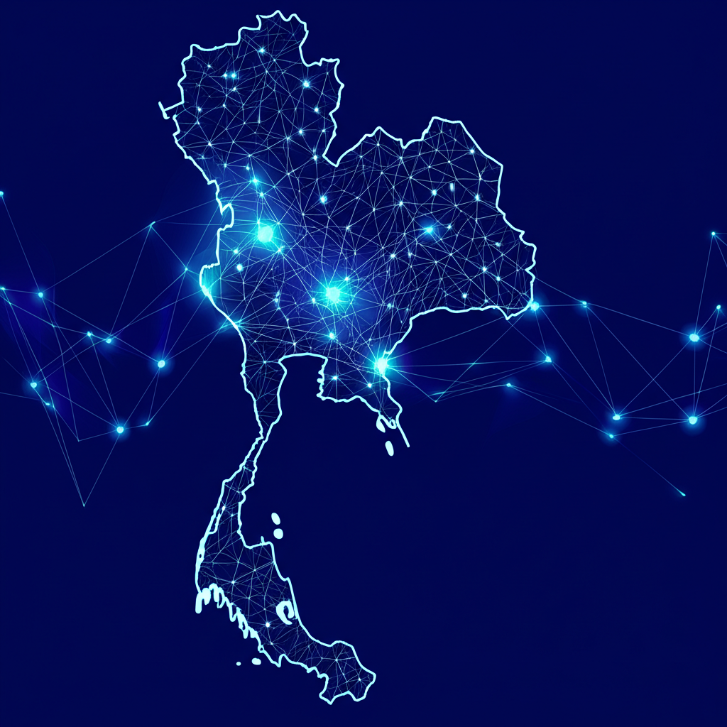 Digital dashboard showing currency exchange rates with Thailand map overlay