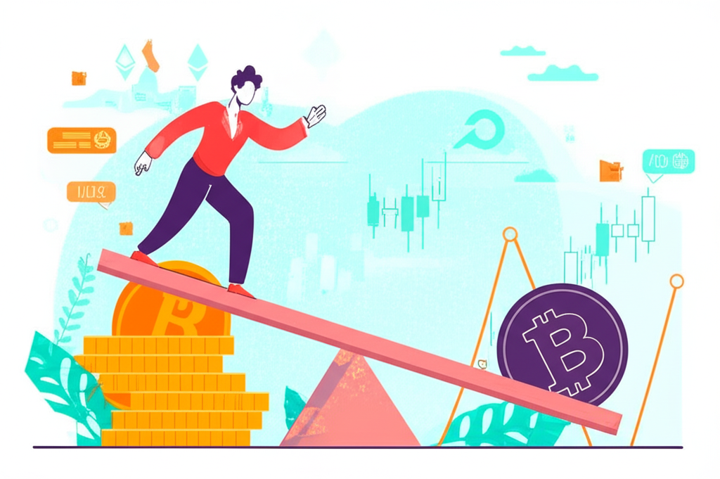 Illustration showing the balance between opportunities and risks in Bitcoin trading