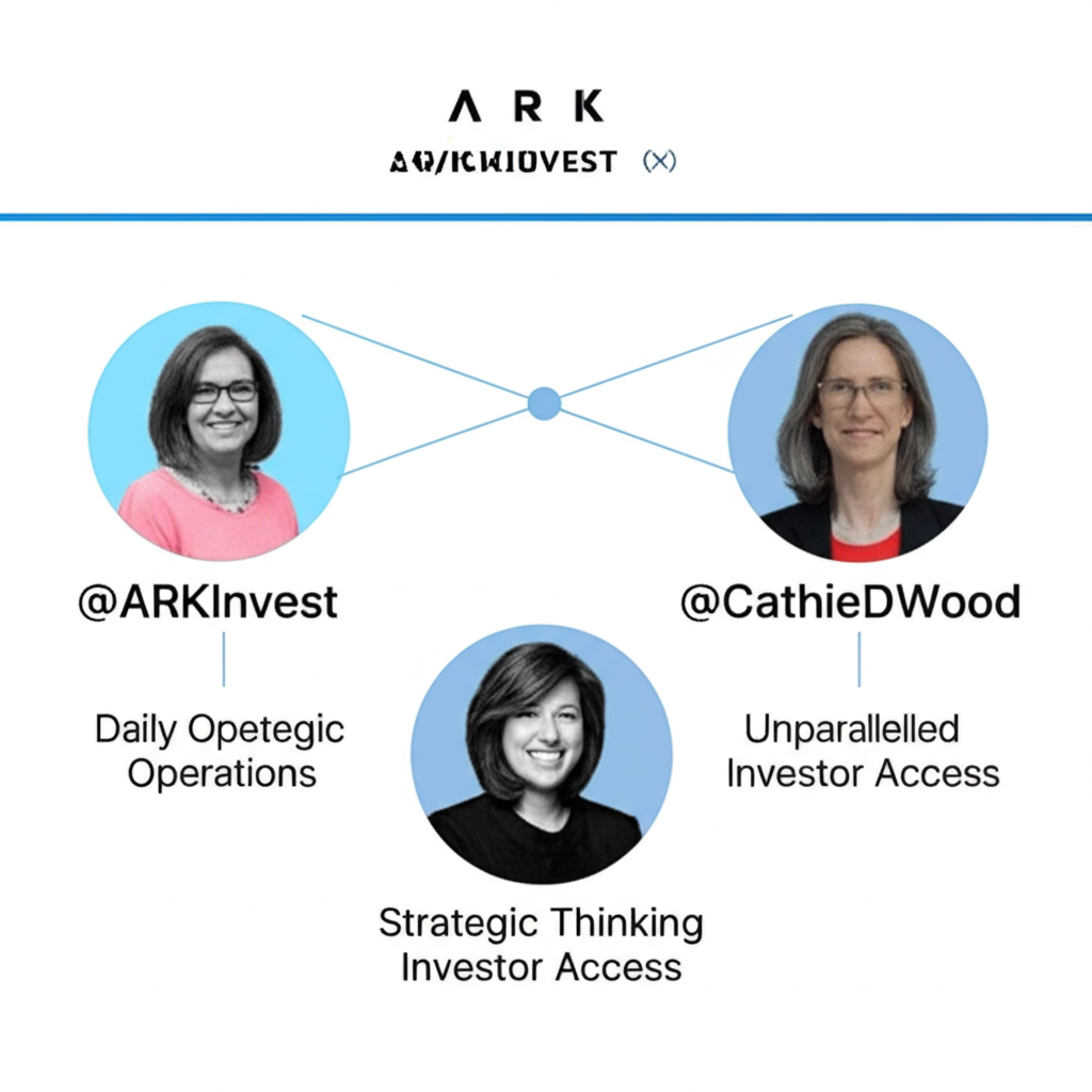 ARK Invest's official X strategy showing verified accounts @ARKInvest and @CathieDWood as hubs for real-time insights and investor engagement