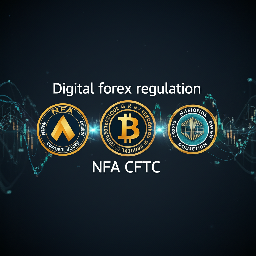 Digital illustration of forex regulation with NFA and CFTC symbols