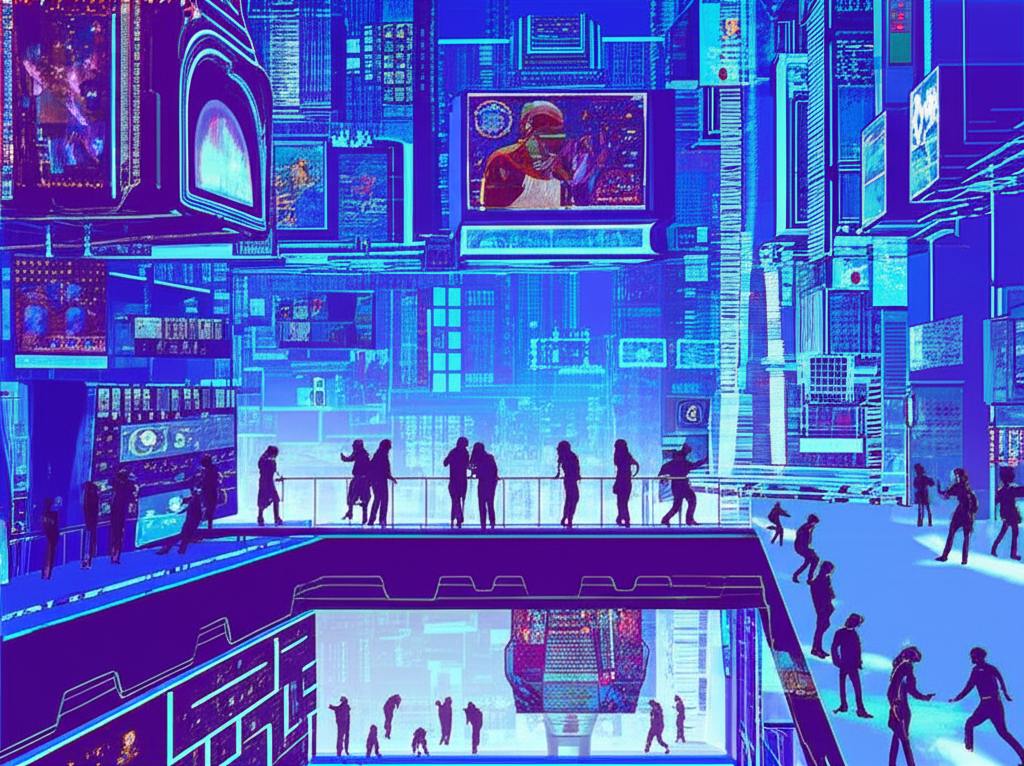 Futuristic digital city with interconnected virtual reality environments, illustrating the metaverse as a new investment frontier