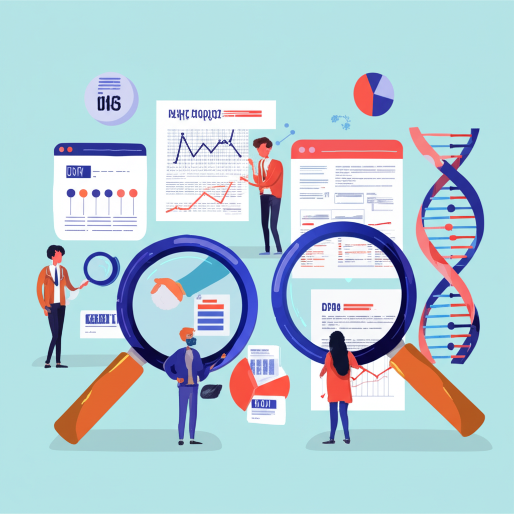 Team of researchers analyzing data and DNA models, symbolizing active investment in disruptive innovation