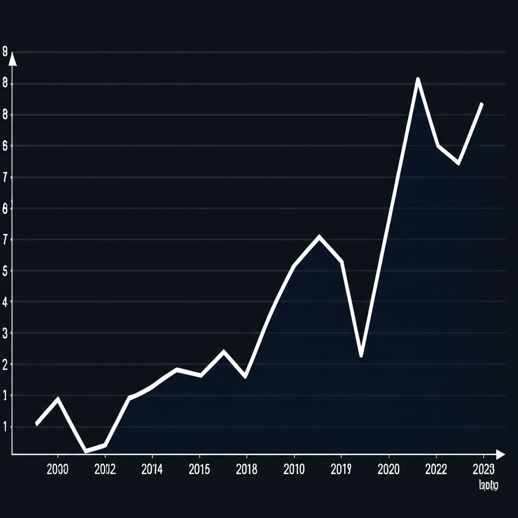Illustration of a fluctuating line graph showing exponential growth and contractions, symbolizing Coinbase's revenue mirroring the cyclical crypto market, with resilience.