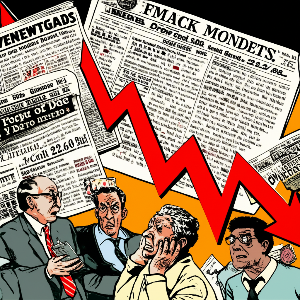 Illustration of Black Monday 1987 with plunging stock charts and panicked investors