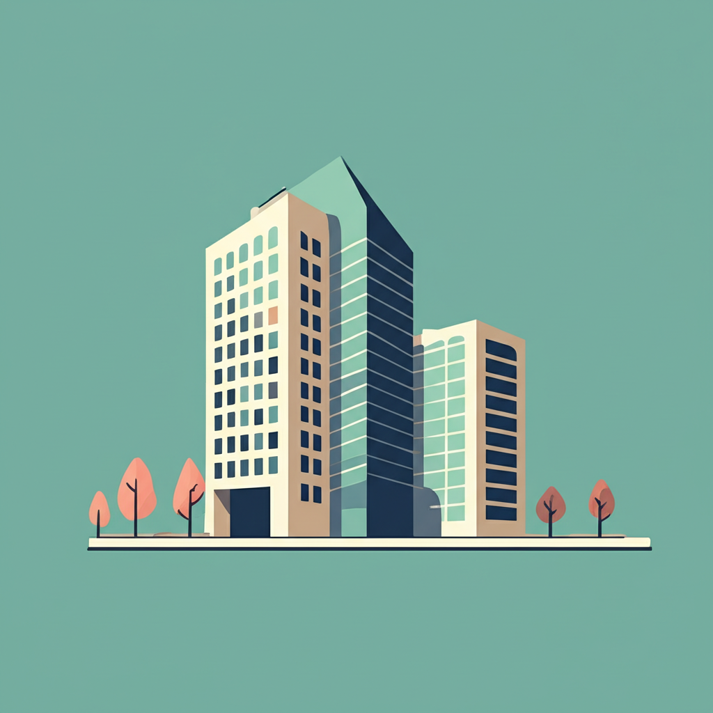 Illustr desperate of two distinct company logos or buildings seamlessly blending into a single, new, larger entity, symbolizing mutual agreement and shared growth, soft colors, corporate illustration style