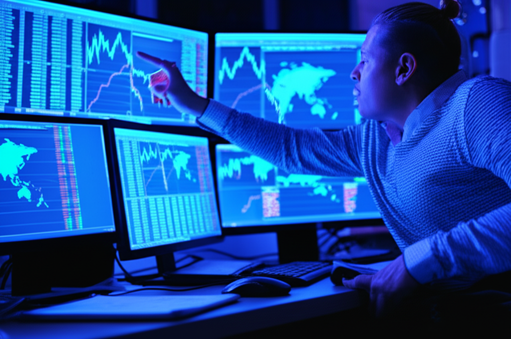 US forex trader analyzing charts