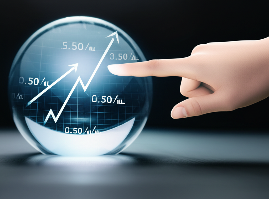 Illustration of a crystal ball showing a future stock price movement, symbolizing foresight in trading