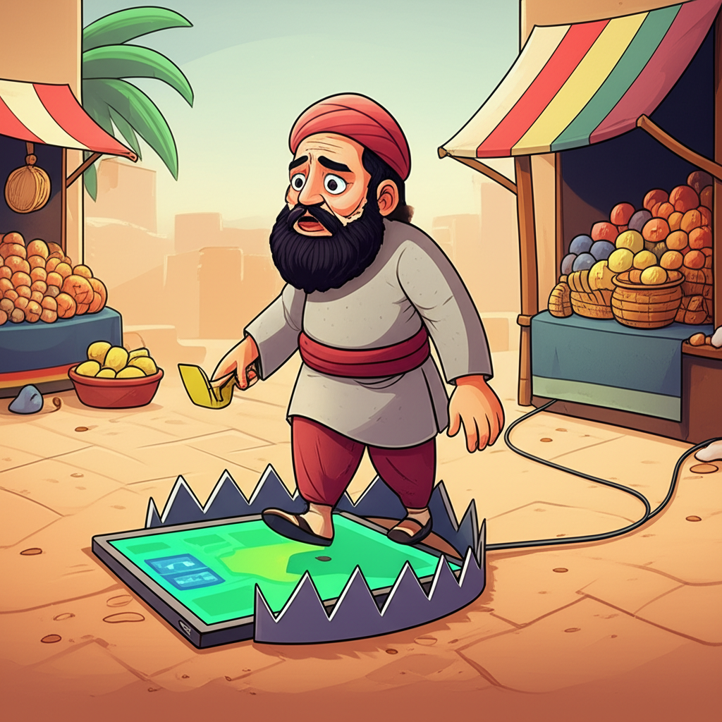 Trader avoids digital scam trap, illustration