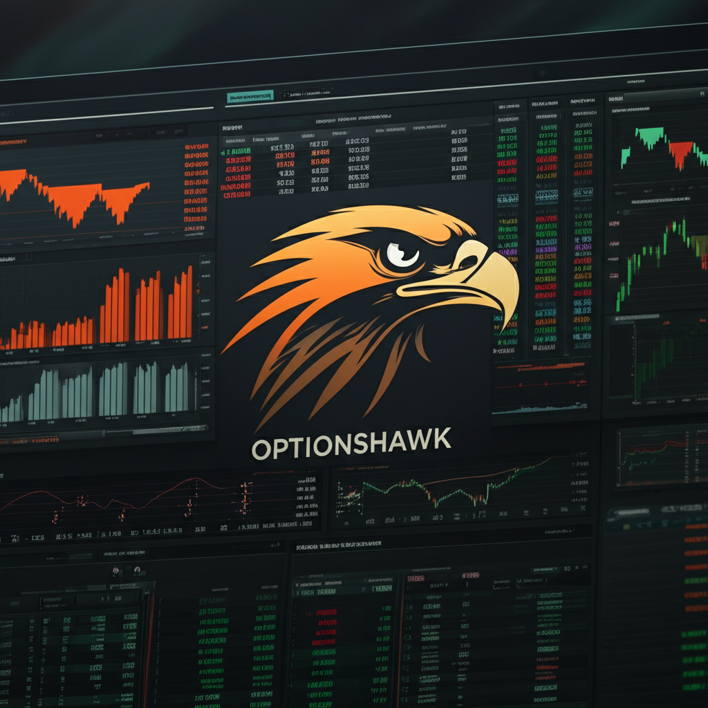 Digital interface showing options trading data with a hawk icon, symbolizing the analytical tools of OptionsHawk