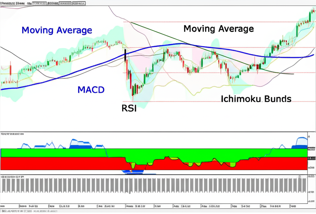 Visual representation of the top 7 TradingView indicators including Moving Averages, RSI, MACD, Bollinger Bands, Stochastic, VWAP, and ATR