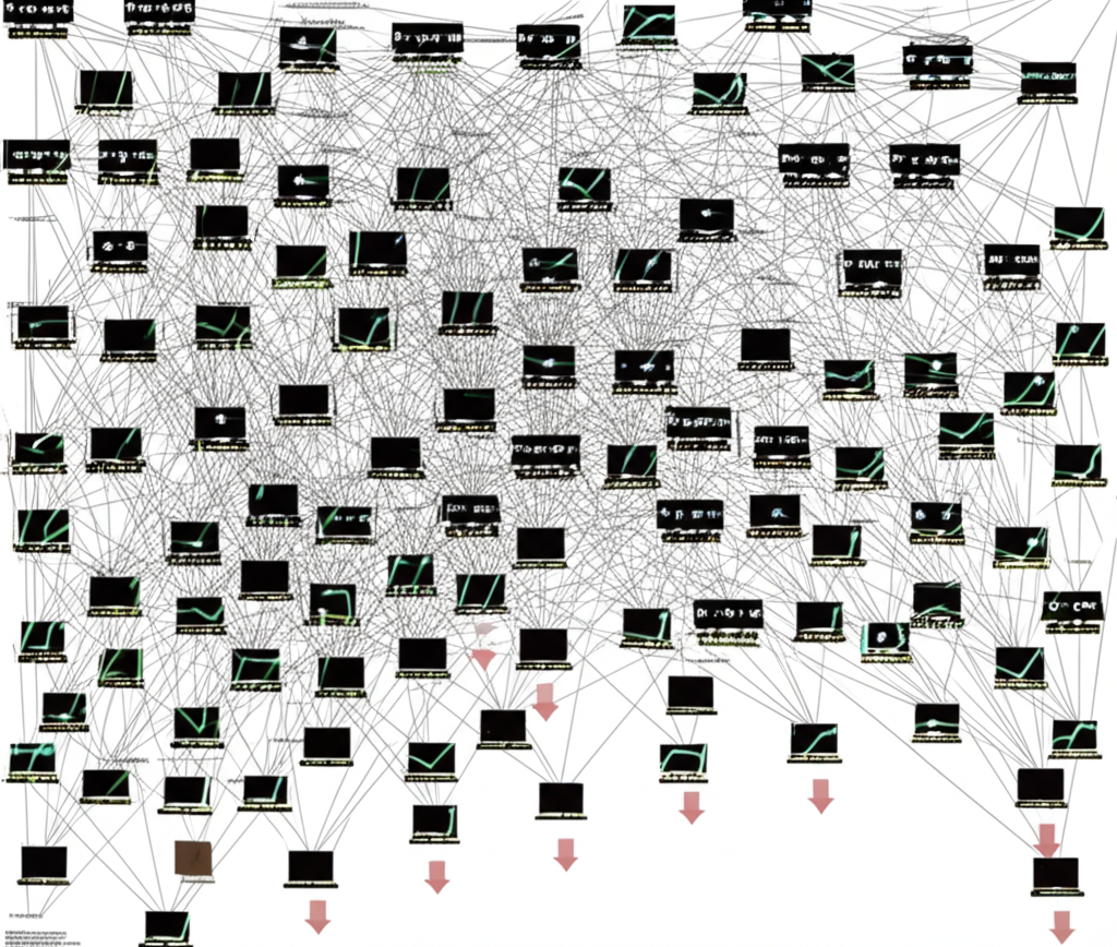 Illustration of algorithmic trading systems triggering cascading sell orders during market decline
