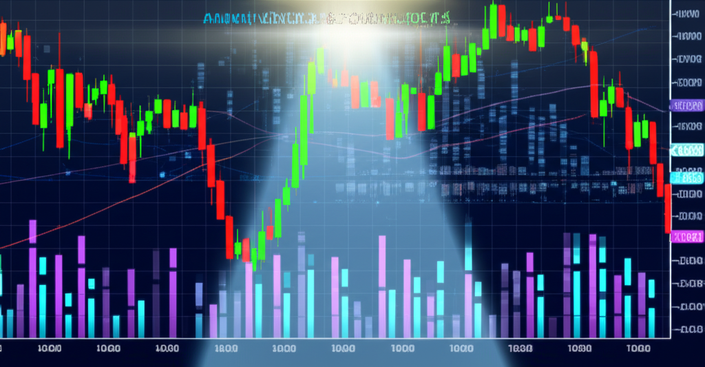 Illustration of a vibrant financial market landscape with various charts and graphs, a spotlight on a prominent market index, symbolizing overall economic health and trading opportunities. Style: modern illustration.