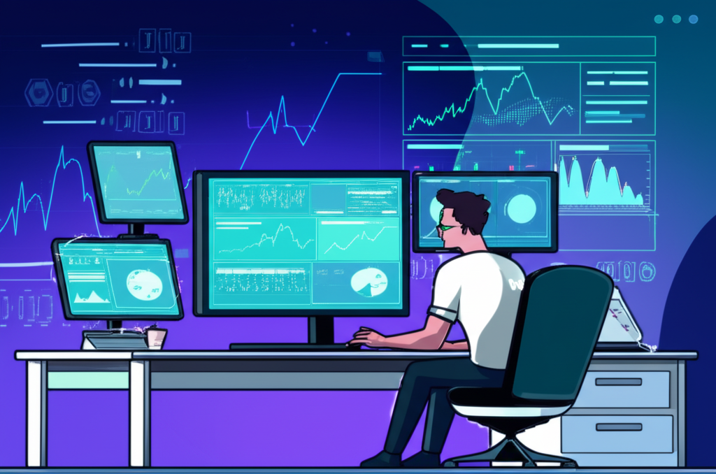 Forex trader, advanced tools, illustration