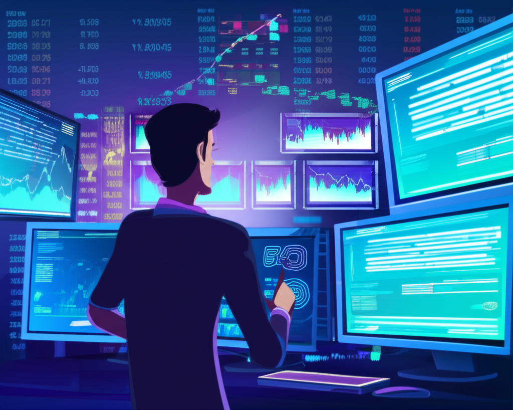 A trader navigating financial markets with CFD strategies, emphasizing risk control and return potential