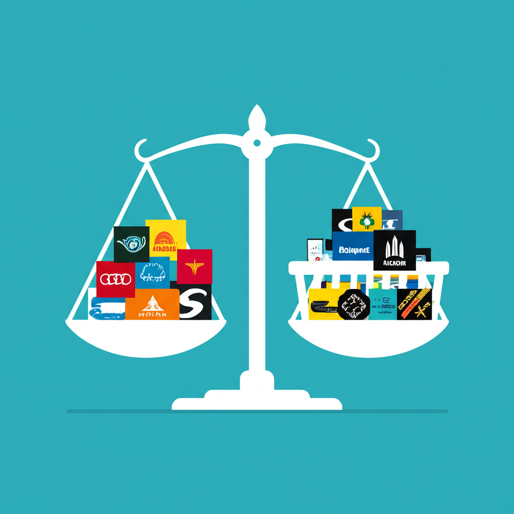Illustration of a balanced market index as a basket with diverse company logos, showing how index funds mirror market performance